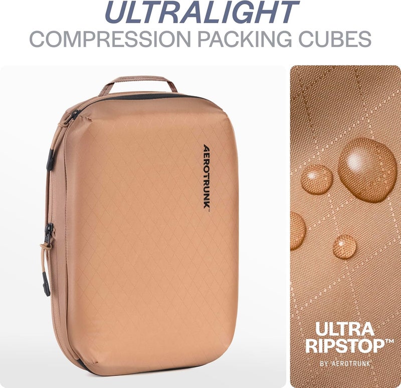 Aerotrunk Ultralight Compression Packing Cubes - Lightweight Travel Organizers for Suitcases and Luggage (3-Pack, Mocha) - Image 4